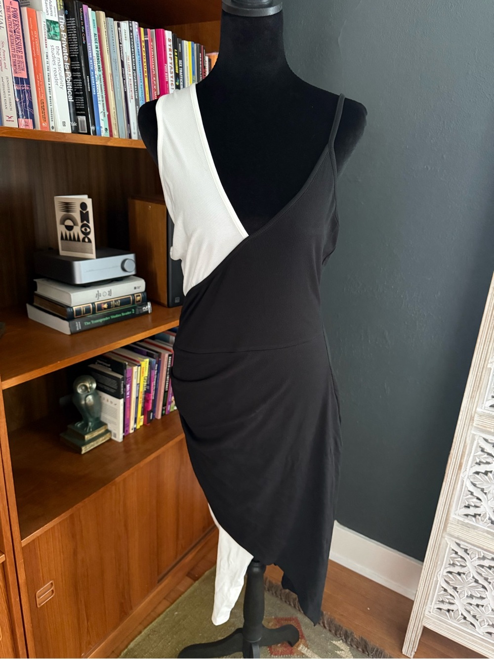 Contrast Black & White Asymmetrical Slip Dress